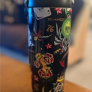 Ed Hardy Black Travel Mug with Warning Label